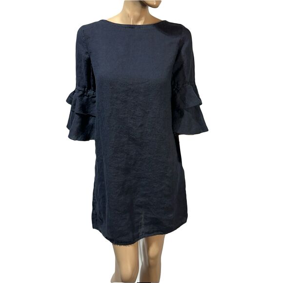 Piazza Del Tempio Made In Italy 100% Linen Dress Size M Boatneck Ruffle Sleeve - Picture 1 of 11